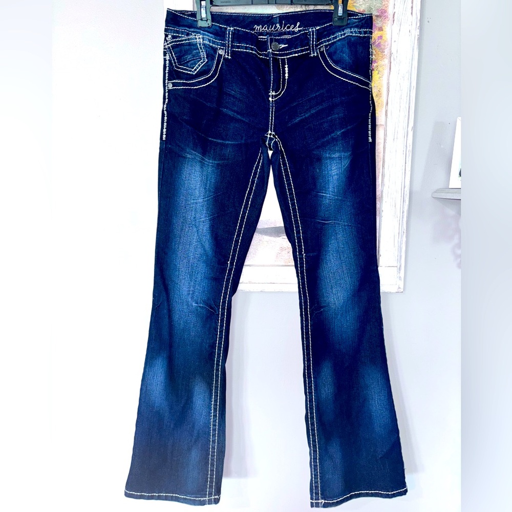 Maurices Womens Boot Cut Jeans Sz 7/8 Stretch Fade Dark Wash Denim Excellent